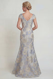 Dusty Blue Mermaid V Neck Floral Mother Of Bride Dress