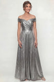 Grey Silver A Line Ruched Off The Shoulder Mother Of Bride Dress