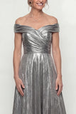 Grey Silver A Line Ruched Off The Shoulder Mother Of Bride Dress