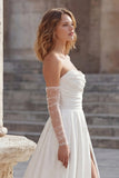Ivory Sweetheart A Line Long Corset Wedding Dress with Slit