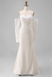 Ivory Sweetheart Mermaid Sweep Train Wedding Dress with Lace