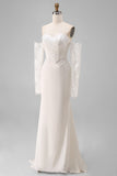 Ivory Sweetheart Mermaid Sweep Train Wedding Dress with Lace