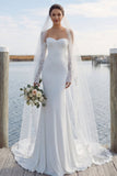 Ivory Sweetheart Mermaid Sweep Train Wedding Dress with Lace