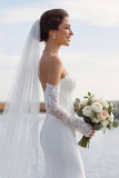 Ivory Sweetheart Mermaid Sweep Train Wedding Dress with Lace