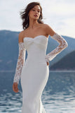 Ivory Sweetheart Mermaid Sweep Train Wedding Dress with Sleeves
