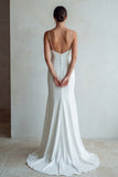 Ivory Spaghetti Straps Mermaid Sweep Train Wedding Dress with Lace