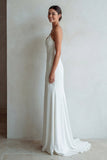Ivory Spaghetti Straps Mermaid Sweep Train Wedding Dress with Lace