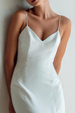 Ivory Spaghetti Straps Mermaid Sweep Train Wedding Dress with Lace
