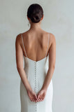 Ivory Spaghetti Straps Mermaid Sweep Train Wedding Dress with Lace
