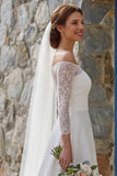 Ivory A Line Off The Shoulder Sweep Train Boho Wedding Dress with Slit