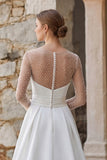 Sparkly Ivory A Line Beaded Long Sleeves Sweep Train Boho Wedding Dress with Slit
