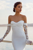 Ivory Mermaid Sweetheart Chiffon Ruched Long Wedding Dress