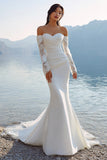 Ivory Mermaid Lace Sweetheart Chiffon Long Wedding Dress