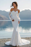 Ivory Mermaid Sweetheart Appliqued Long Lace Wedding Dress