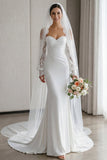Ivory Mermaid Sweetheart Appliqued Long Lace Wedding Dress