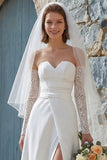 Ivory A-Line Strapless Long Chiffon Wedding Dress with Slit