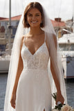 Mermaid Ivory Corset Appliqued Spaghetti Straps Wedding Dress with Slit