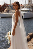 Mermaid Ivory Corset Appliqued Spaghetti Straps Wedding Dress with Slit