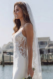 Ivory Mermaid Appliqued Satin Long Wedding Dress with Slit