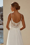Ivory A Line Chiffon Lace Sweep Train Wedding Dress