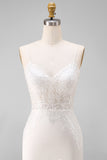 Ivory Mermaid Spaghetti Straps Lace Satin Sweep Train Wedding Dress