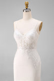Ivory Mermaid Spaghetti Straps Lace Satin Sweep Train Wedding Dress