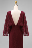 Lace Burgundy Sheath Mother of the Bride Dress with Long Sleeve