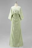 Sage Green Floral Sheath Mother of the Bride Dress with Flared Sleeves
