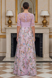 Lilac A Line Floral Half Sleeves Long Mother of the Bride Dress with Embroidery