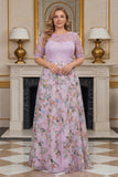 Lilac Floral A Line Embroidered Plus Size Mother of the Bride Dress with Half Sleeves