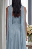 Sky Blue Strapless A Line Pleated Long Formal Dress with Ribbon