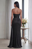 Back Strapless Sheath Ruched Long Formal Dress with Ribbon