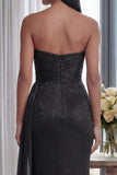 Back Strapless Sheath Ruched Long Formal Dress with Ribbon