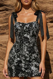 Black Thick Straps Bodycon Cocktail Dress with Beading