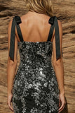 Black Thick Straps Bodycon Cocktail Dress with Beading