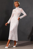 White Sheath Lace Long Sleeves Wedding Dress