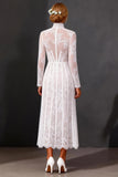 White Sheath Lace Long Sleeves Wedding Dress