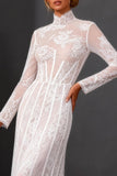 White Sheath Lace Long Sleeves Wedding Dress