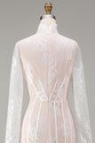White Sheath Lace Long Sleeves Wedding Dress