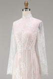 White Sheath Lace Long Sleeves Wedding Dress