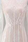 White Sheath Lace Long Sleeves Wedding Dress
