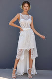 White A Line Corset Lace Midi Wedding Dress with Cape