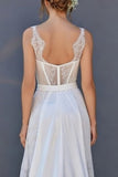 White A Line Corset Lace Midi Wedding Dress with Cape