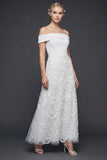 Off The Shoulder White Long A Line Wedding Dress