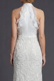 Halter White Sheath Ruffled Long Wedding Dress