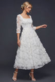 Sparkly White Beaded Square Neck Floral Maxi Boho Wedding Dress