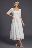 Sparkly White Beaded Square Neck Floral Maxi Boho Wedding Dress