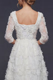 Sparkly White Beaded Square Neck Floral Maxi Boho Wedding Dress