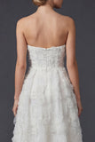 Strapless A Line White Long Wedding Dress with 3D Flowers