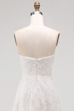 White Strapless High-Low A Line Wedding Dress with 3D Flowers